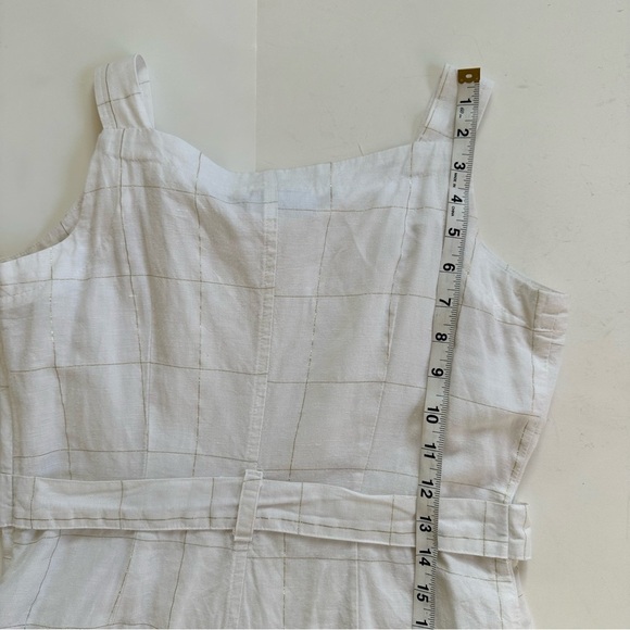 Liz Claiborne Summer White Plaid Metallic Gold Linen Blend Belted Dress Size 4 - Picture 3 of 13